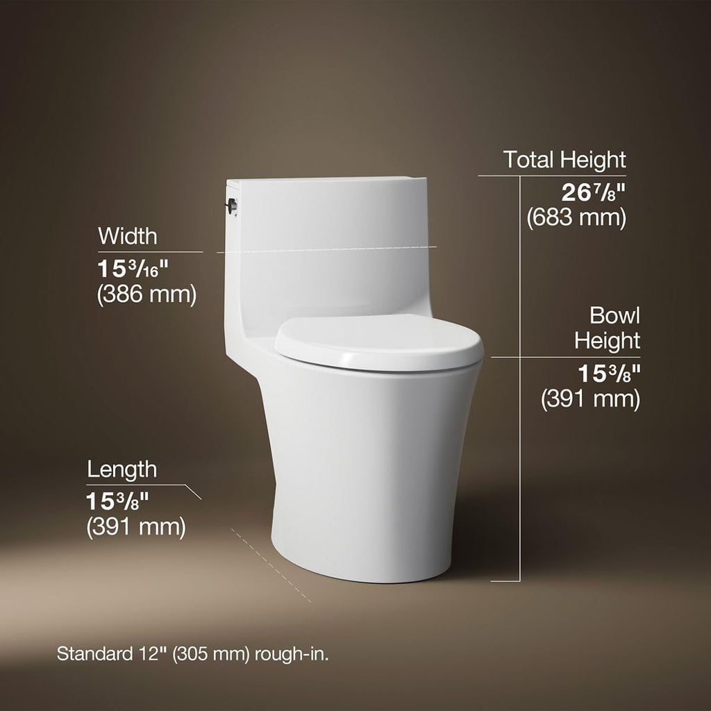 KOHLER Veil One-Piece Skirted Toilet, Dual Flush, Elongated Bowl, Skirted Trapway, White, Hidden Cord Option, Conceals Bidet Seat Cords, K-1381-HC-0