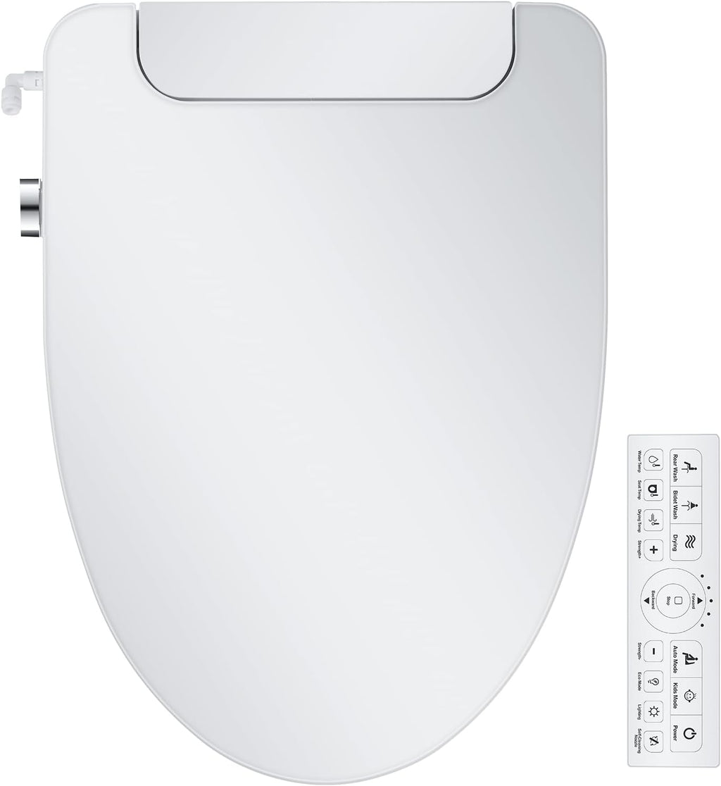 Electric Bidet Toilet Seat, Elongated, Warm Water with Air Dryer, Heated Seat and Slow Close Lid, Front and Rear Wash, Adjustable Water Temperature, LED Nightlight, Wireless Remote, White, 101