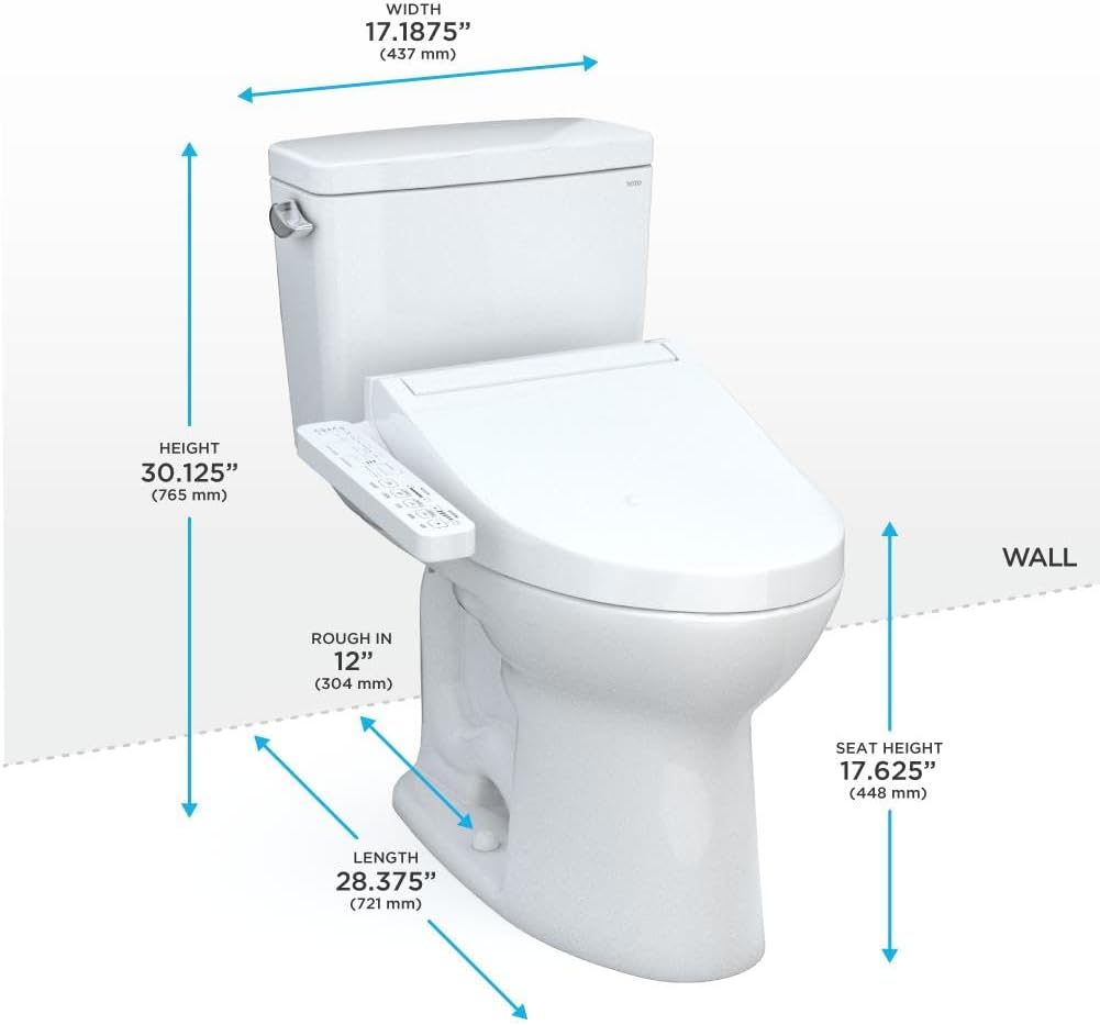 TOTO Drake Two-Piece Elongated 1.6 GPF TORNADO FLUSH Toilet with CEFIONTECT and SoftClose Seat, WASHLET+ Ready, Cotton White - MS776124CSG#01
