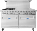 CookRite Commercial Natural Gas Range 4 Burner Hotplates With 36' Manual Griddle 2 Standard Ovens 60'' Restaurant Range - 229,000 BTU
