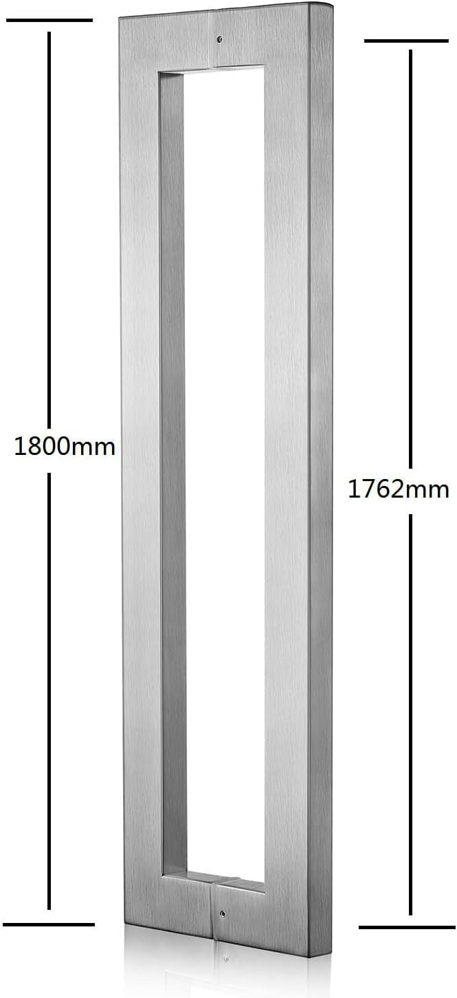 Ranbo Squared-Shaped/Rectangle 71' Large Push Pull Door Handle, Back to Back,1762mm (69 3/8 inch), 1.2 mm 304 Stainless Steel, for Barn Front Wood Shower Commercial Entrance Door,Brushed Nickel