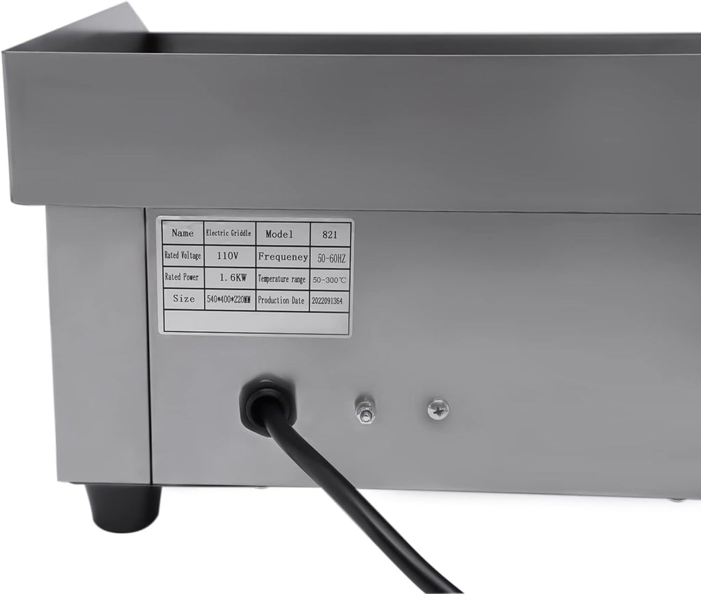 1600W Commercial Griddle, 22' X 13.7' Electric Griddles Grill,Commercial Flat Top Griddle Countertop Griddle Hot Plate Kitchen Stainless Steel Restaurant Grill, 50-300°C Adjustable Temperatures