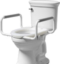 R&T 2' Toilet Seat Riser with Handles – Comfortable Raised Toilet Seat for Seniors, Fits for Elongated Toilets, Elevated Seat with Soft Grey Padded Arms for Bathroom