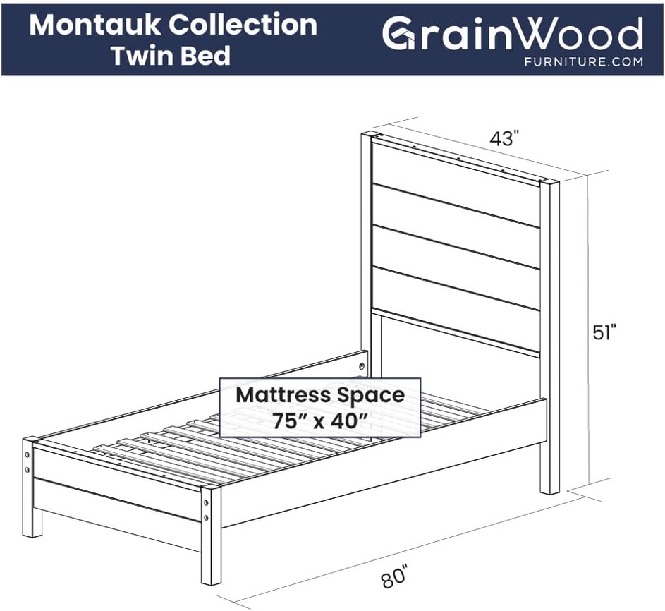 Grain Wood Furniture Montauk Solid Wood Bed, Twin Size, Farmhouse Black