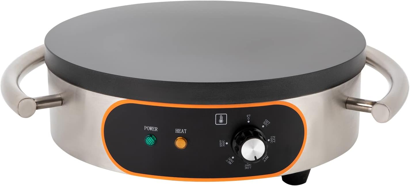 Commercial Crepe Griddle Electric Crepe Maker Machine, 1500W 16inch Commercial Crepe Machine Nonstick Round Crepe Griddle, 122°F-572°F Temp. Range for Blintzes, Crepes, Tortillas, Eggs