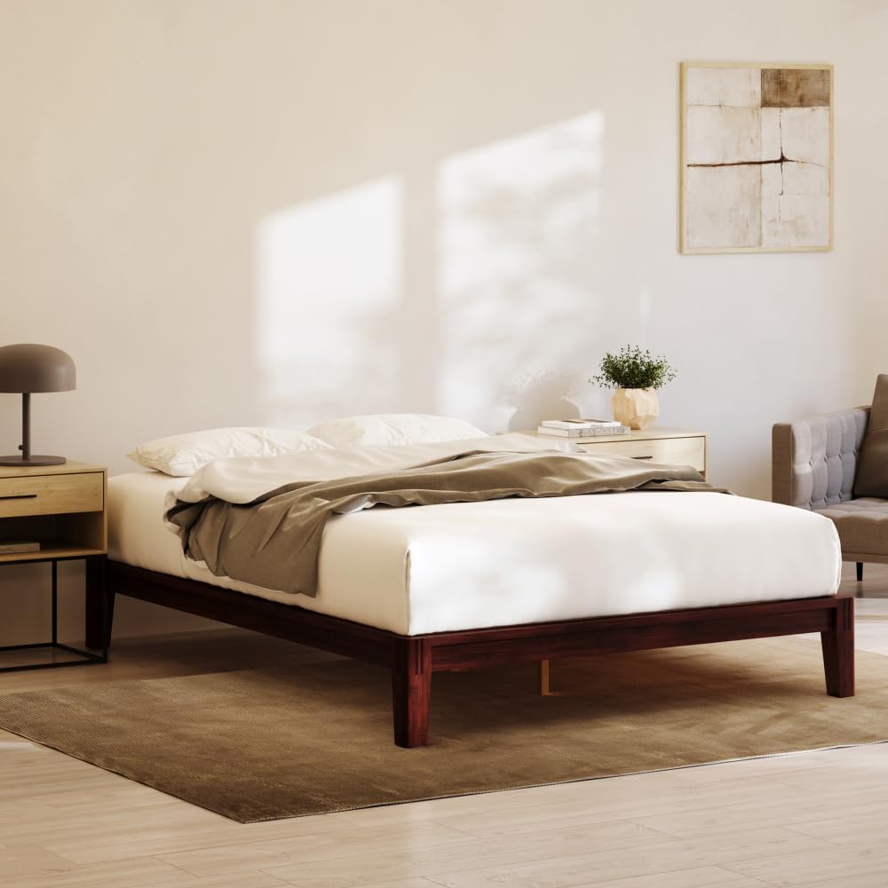 Nectar Bamboo Platform Bed Frame - Twin XL - Walnut - Floating Center Support Legs- 12' Height - Easy Tool Free Set Up - Contemporary and Durable - Sturdy Wooden Support Slats - Holds Up To 500 Pounds