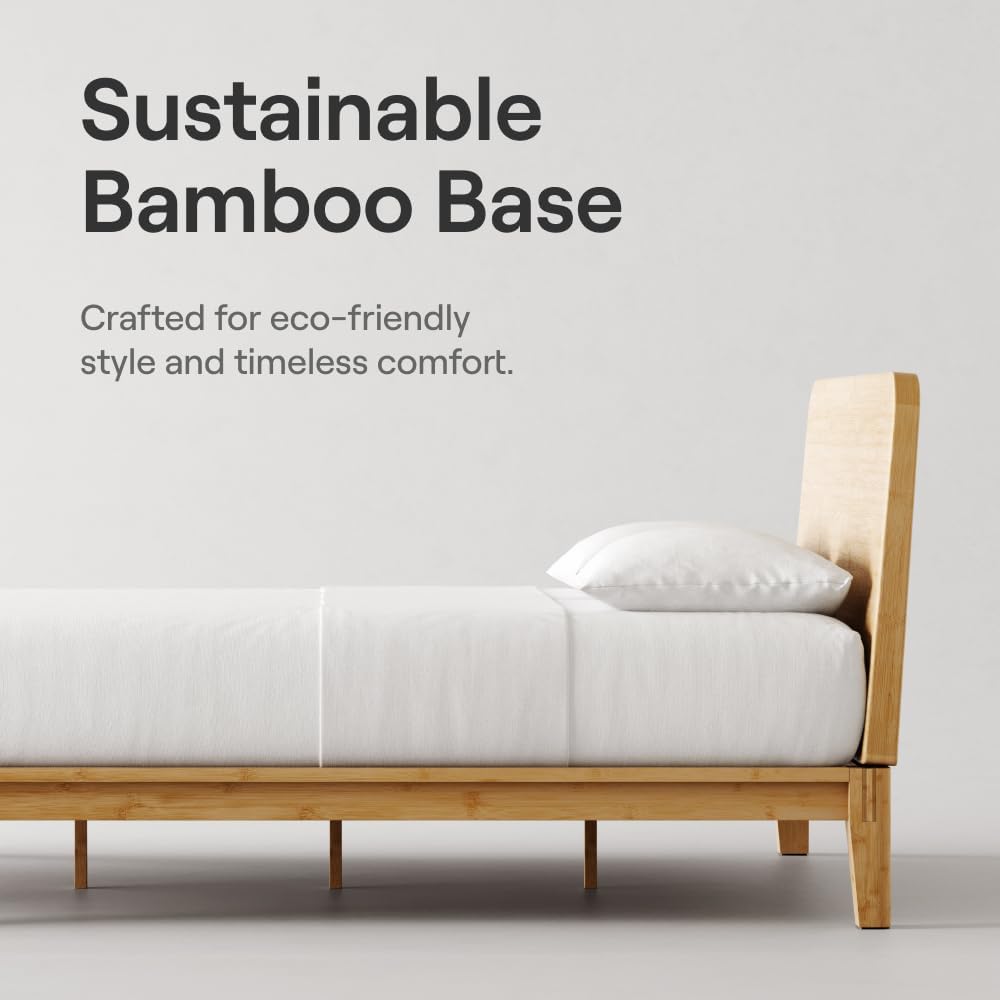 Nectar Bamboo Platform Bed Frame - Twin XL - Natural - Floating Center Support Legs - 12' Height - Tool Free Set Up - Contemporary and Durable - Sturdy Wooden Support Slats - Holds Up to 500 Pounds