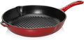 Chasseur Red Enameled Cast Iron Grill Pan (10.25') – Handcrafted Round Indoor Griddle with Cast Iron Handle – Non-Toxic, Easy-Clean Enamel for Even Heating and Professional Sear Marks