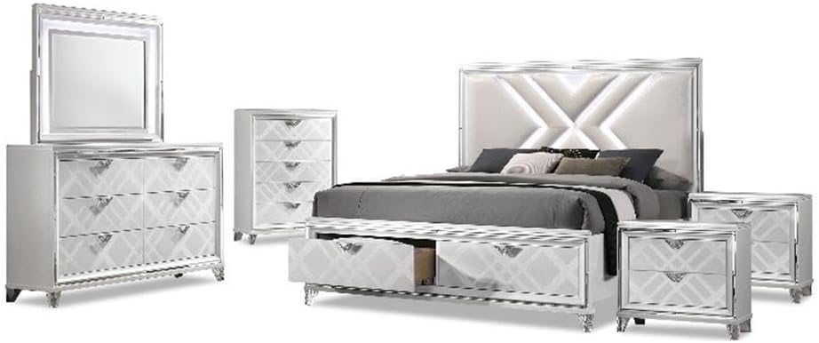 Furniture of America FOA Anaiya 6-Piece Contemporary Wood King Bedroom Set in White