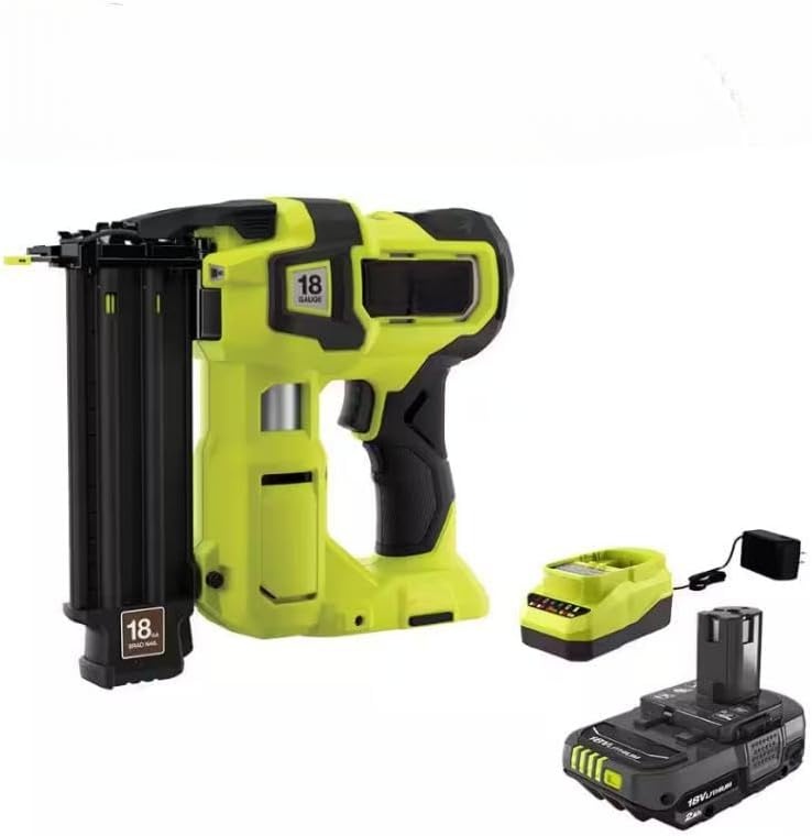 P322-PSK005 Fits for Ryobi 18V 18-Gauge Brushless Cordless AirStrike Brad Nailer with 2.0 Ah Battery and Charger