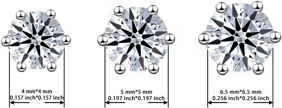 0.3/0.5/1 Carat Lab-Grown Diamond Stud Earrings for Women| S925 Sterling Silver Studs | Hypoallergenic Fine Jewelry | 6-Prong Basket, Push Back Nut | VVS2/VS1/VVS Clarity, D Color, Round Cut,