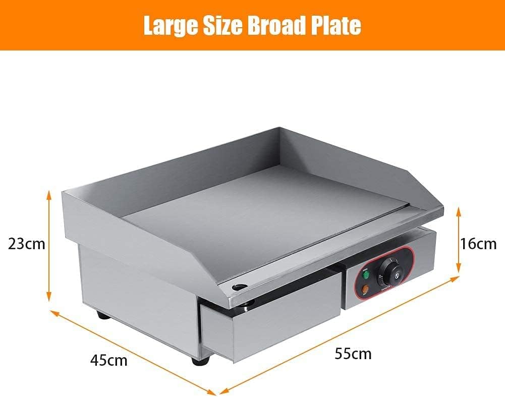 Large Electric Griddle Hot Cooking Plate, Commercial Stainless Steel Adjustable Countertop Hot Plate BBQ Grill, 220-240V 3KW Efficient Nonstick Electric Griddle for Home Barbecue Omelette Fried Food