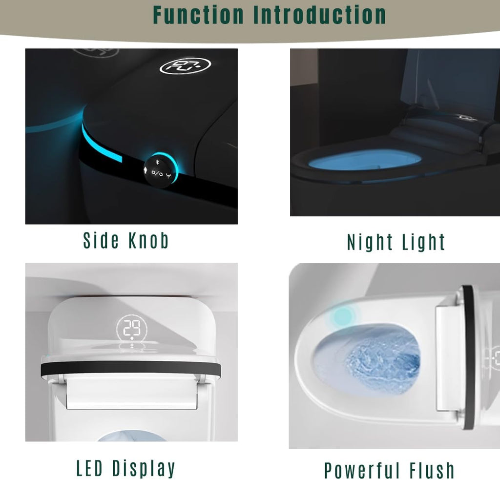 WinZo Luxury Rear Discharge Smart Toilet With Bidet Seat, Auto Flush,Warrm Adjusted Heated Seat, Warm Water and Dryer, Night Light,LED Display,Remote Control, Back Outlet, White