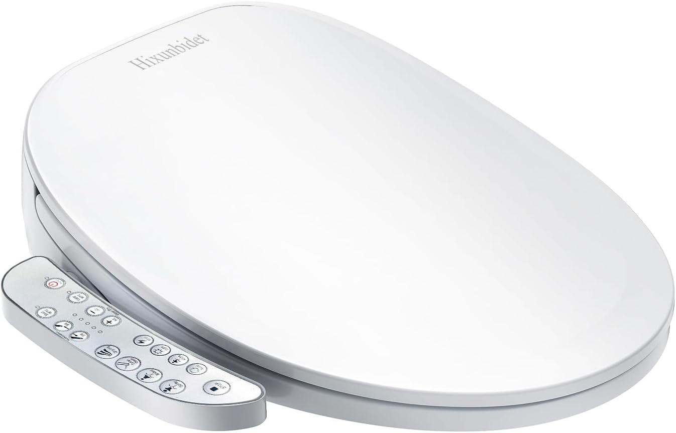 Fixing Side Panel Control Elongated Bidet Toilet Seat with Warm Water Wash, Air Dryer, Heated Seat, LED Display, Self-Cleaning Nozzle, Night Light & Multiple Cleaning Modes