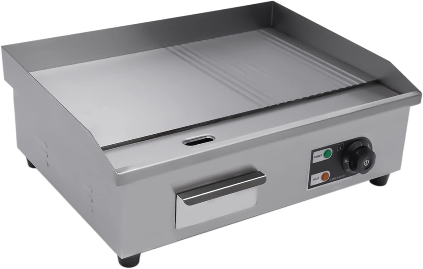 1600W Commercial Griddle, 22' X 13.7' Electric Griddles Grill,Commercial Flat Top Griddle Countertop Griddle Hot Plate Kitchen Stainless Steel Restaurant Grill, 50-300°C Adjustable Temperatures