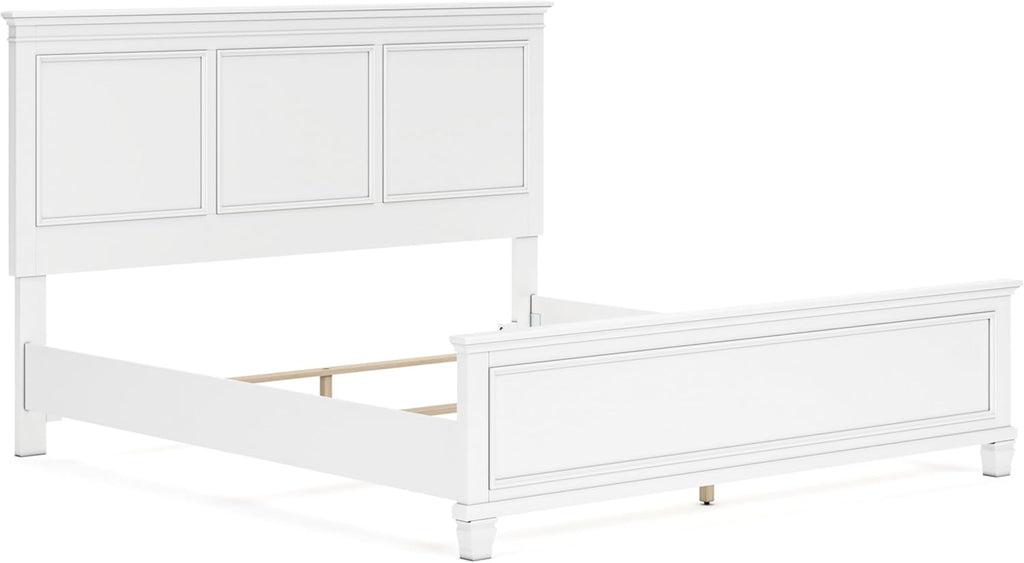 Signature Design by Ashley Fortman Transitional King Panel Bed with Tapered Feet, Foundation or Box Spring Needed, White
