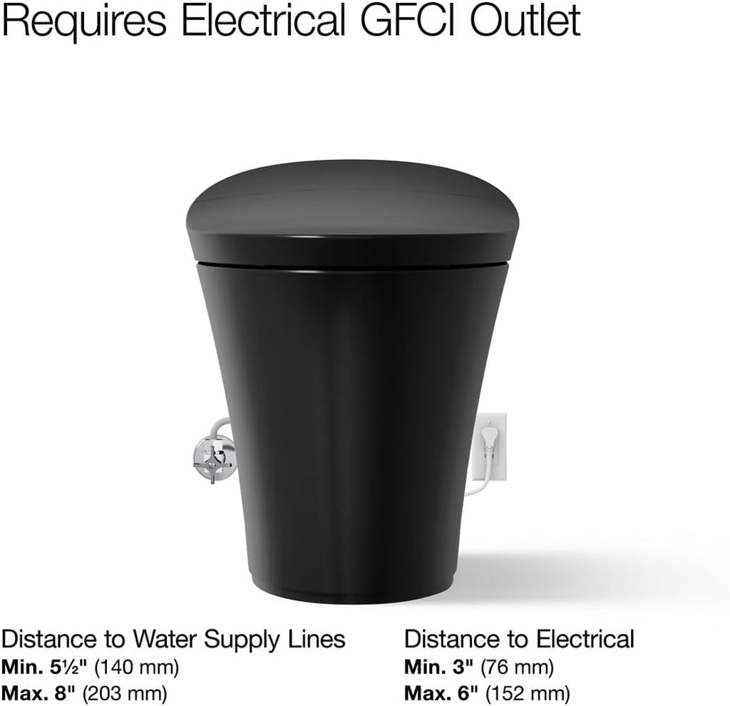 Kohler K-5401-PA Veil One-Piece Elongated Dual-Flush Intelligent Toilet, Smart Bidet Toilet, Honed Black.
