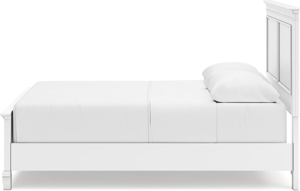 Signature Design by Ashley Fortman Transitional Queen Panel Bed with Tapered Feet, Foundation or Box Spring Needed, White