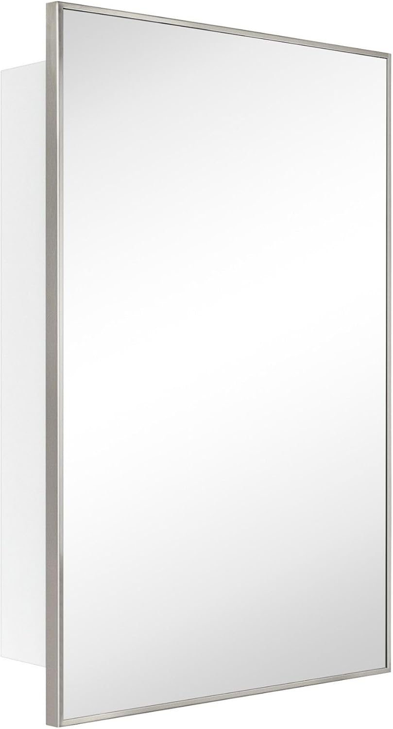 TEHOME 24'' x 30'' Brushed Nickel Recessed and Surface Mount Bathroom Nickel Medicine Cabinet with Mirror Square Cornered Metal Framed Rounded Rectangle Medicine Cabinet Mirror
