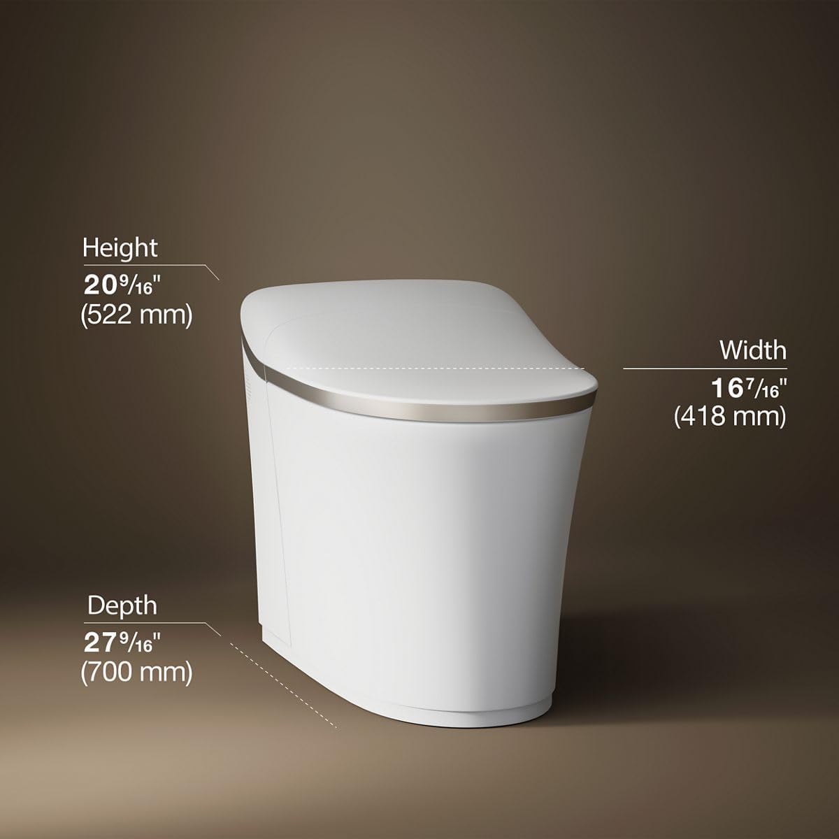 KOHLER K-77795-0BN Eir Comfort Height One-Piece Elongated, Dual-Flush, Smart Toilet with Bidet Built In, White with Brushed Nickel