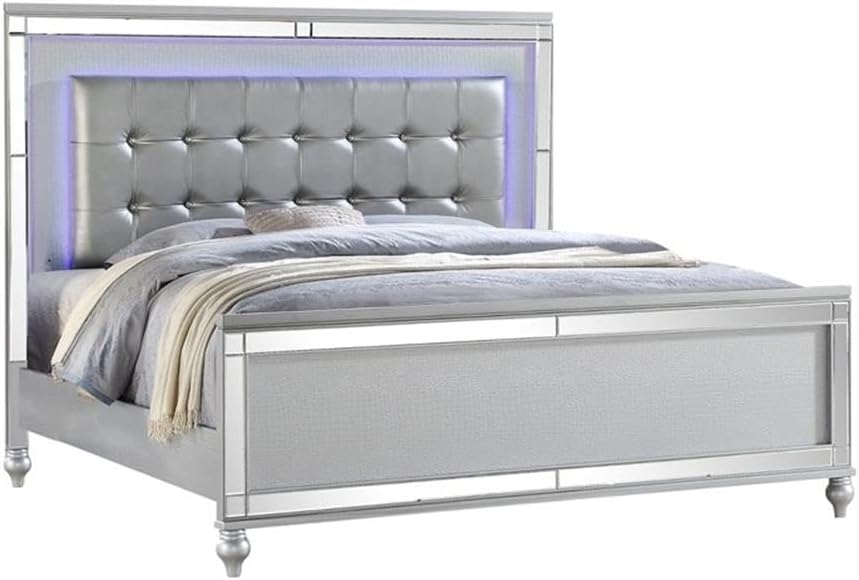 Sterling King 4 PC LED Bedroom Set Made with Wood in Silver