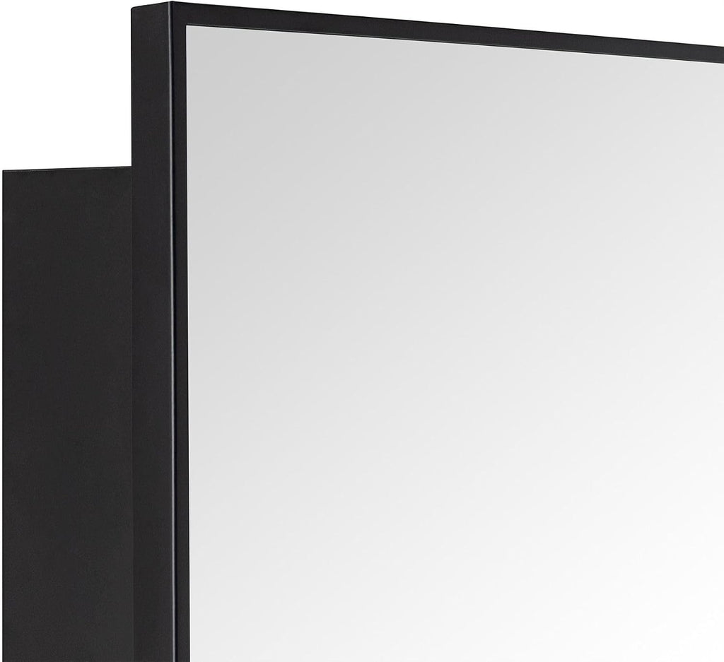 TEHOME 16.5'' x 24'' Black Recessed and Surface Mount Bathroom Medicine Cabinet with Mirror Matt Black Square Cornered Metal Framed Rounded Rectangle Medicine Cabinet Mirror