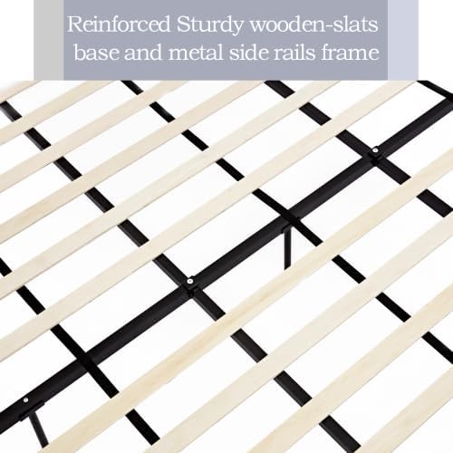 Queen Size Bed Frame With Headboard,54' Headboard Boucle Upholstered Platform Bed,Bedroom Furniture Sets No Springs Required,Metal Bed Frame With Wooden Slats for Strong Support,No Noise Free,Ivory