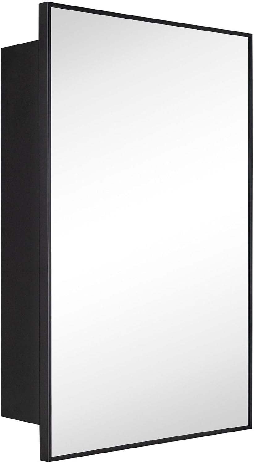 TEHOME 24'' x 30'' Black Recessed and Surface Mount Bathroom Medicine Cabinet with Mirror Matt Black Square Cornered Metal Framed Rounded Rectangle Medicine Cabinet Mirror
