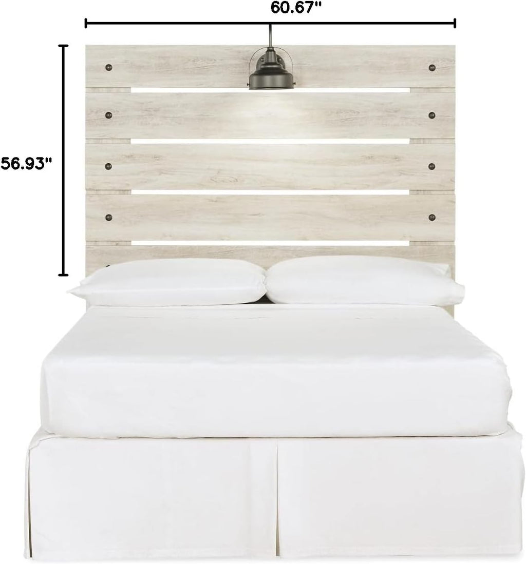 Signature Design by Ashley Cambeck Farmhouse Panel Headboard ONLY, Includes USB Charging Stations, For Full Size Beds, Whitewash, 57.09' W x 3.74' D x 60.47' H