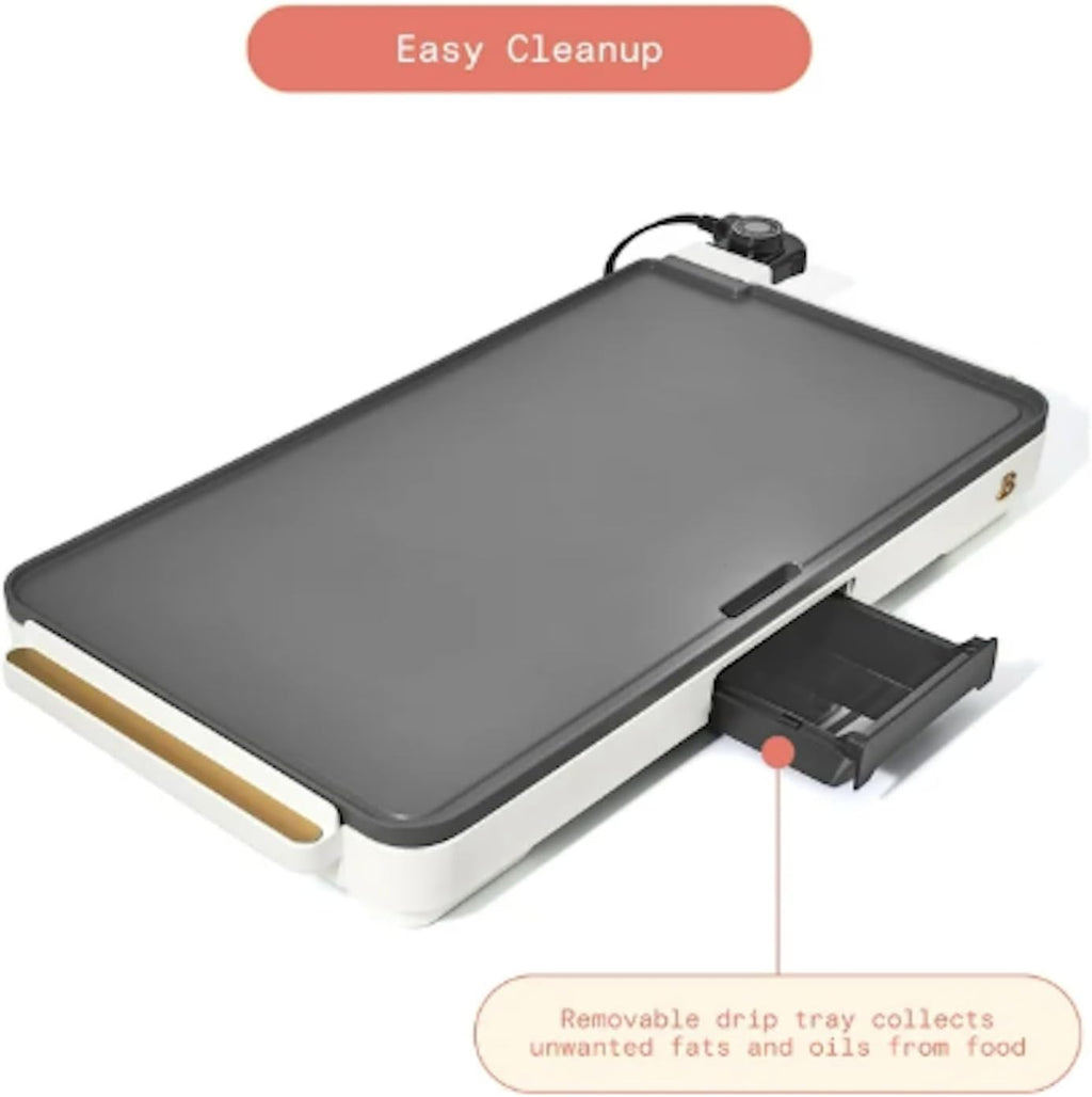 Stunning XL Electric Griddle 12' x 22,' Non-stick by Drew Barrymore (White)