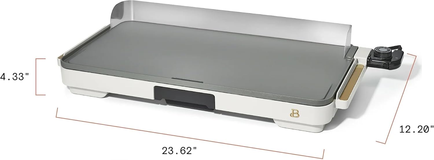 Extra Large Electric Griddle 12x22 Inch, 1500W Nonstick Countertop Griddle with Removable Backsplash and Adjustable Temperature Control for Family Breakfast & Indoor Cooking (White Icing)