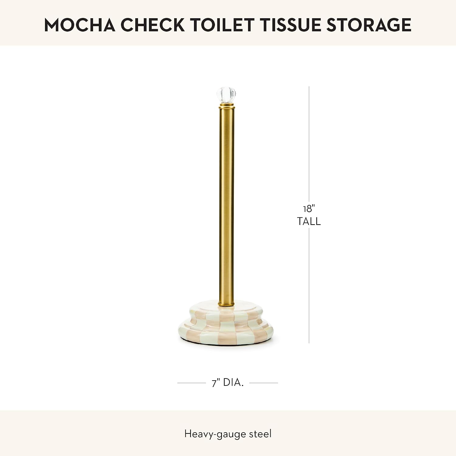 MACKENZIE-CHILDS Enamel Toilet Tissue Storage, Decorative Toilet-Paper Holder Stand for Bathroom, Brown-and-White Mocha Check