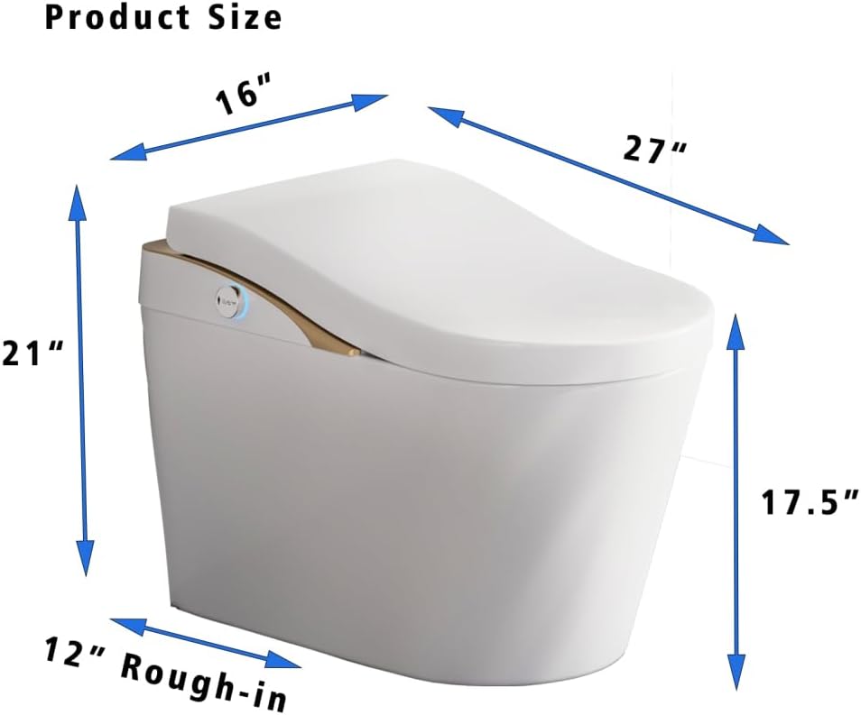 Smart Toilet with Bidet, Auto Flush, Auto Open/Close, Heated Seat, Warm Water Dryer, and Foam Shield Function in White - Modern Bathroom Technology