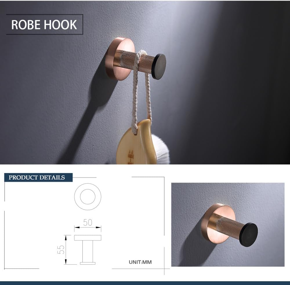 Rose Gold Matte Black Bathroom Accessories Bathrobe Hook Paper Towel Holder Towel Bar Set,3 Pieces Set