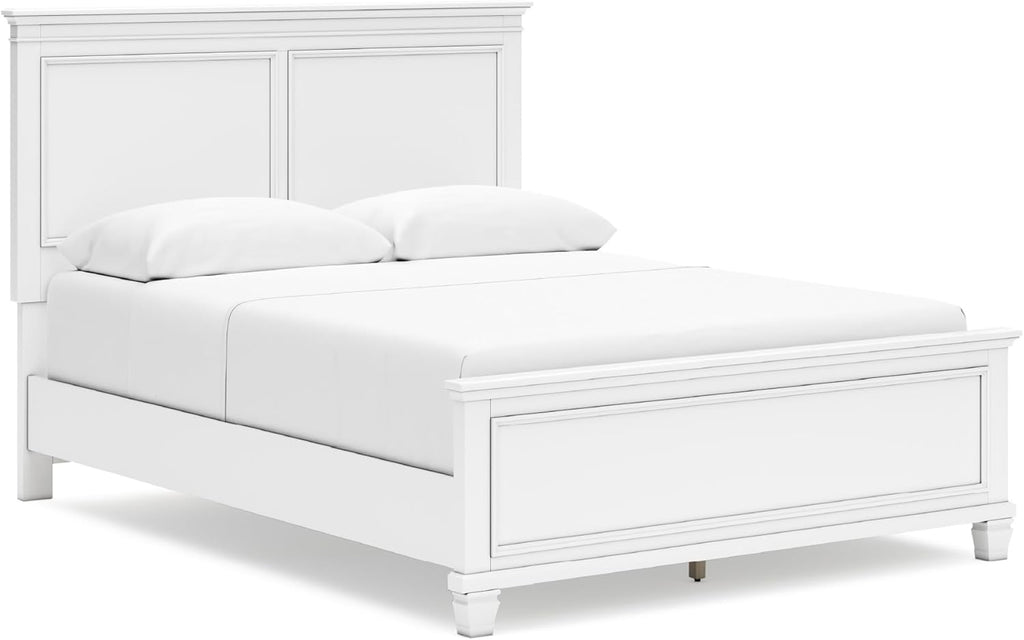 Signature Design by Ashley Fortman Transitional Queen Panel Bed with Tapered Feet, Foundation or Box Spring Needed, White