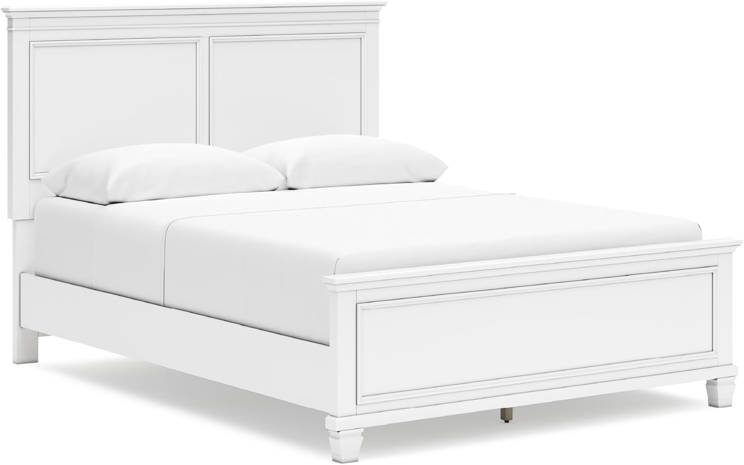Signature Design by Ashley Fortman Transitional Queen Panel Bed with Tapered Feet, Foundation or Box Spring Needed, White