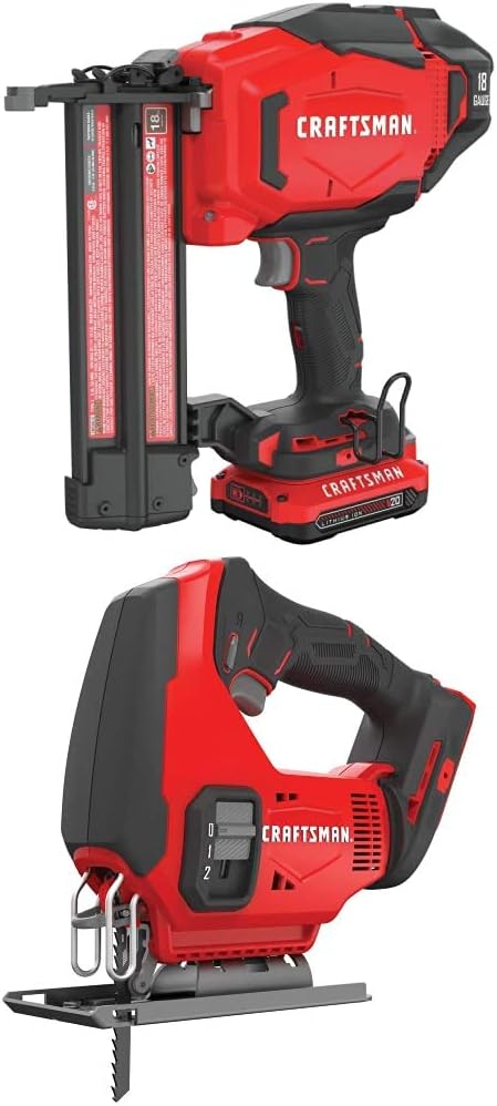 CRAFTSMAN V20 Cordless Finish Nailer Kit, 18GA with Cordless Jig Saw (CMCN618C1 & CMCS600B)