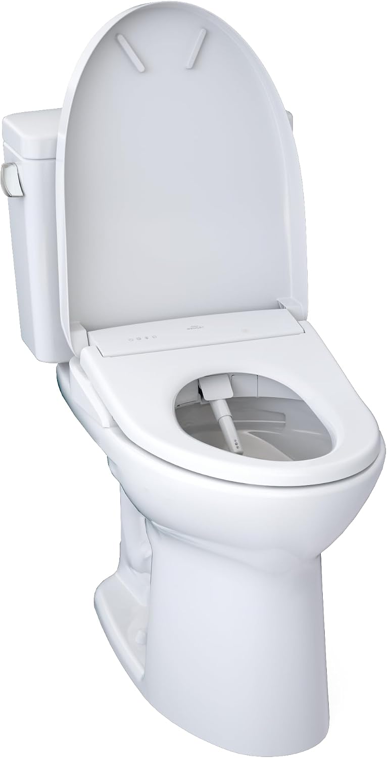TOTO® Drake® WASHLET®+ Two-Piece Elongated 1.28 GPF Universal Height TORNADO FLUSH® Toilet and S7A Contemporary Bidet Seat with Auto Flush, Cotton White - MW7764736CEFGA#01