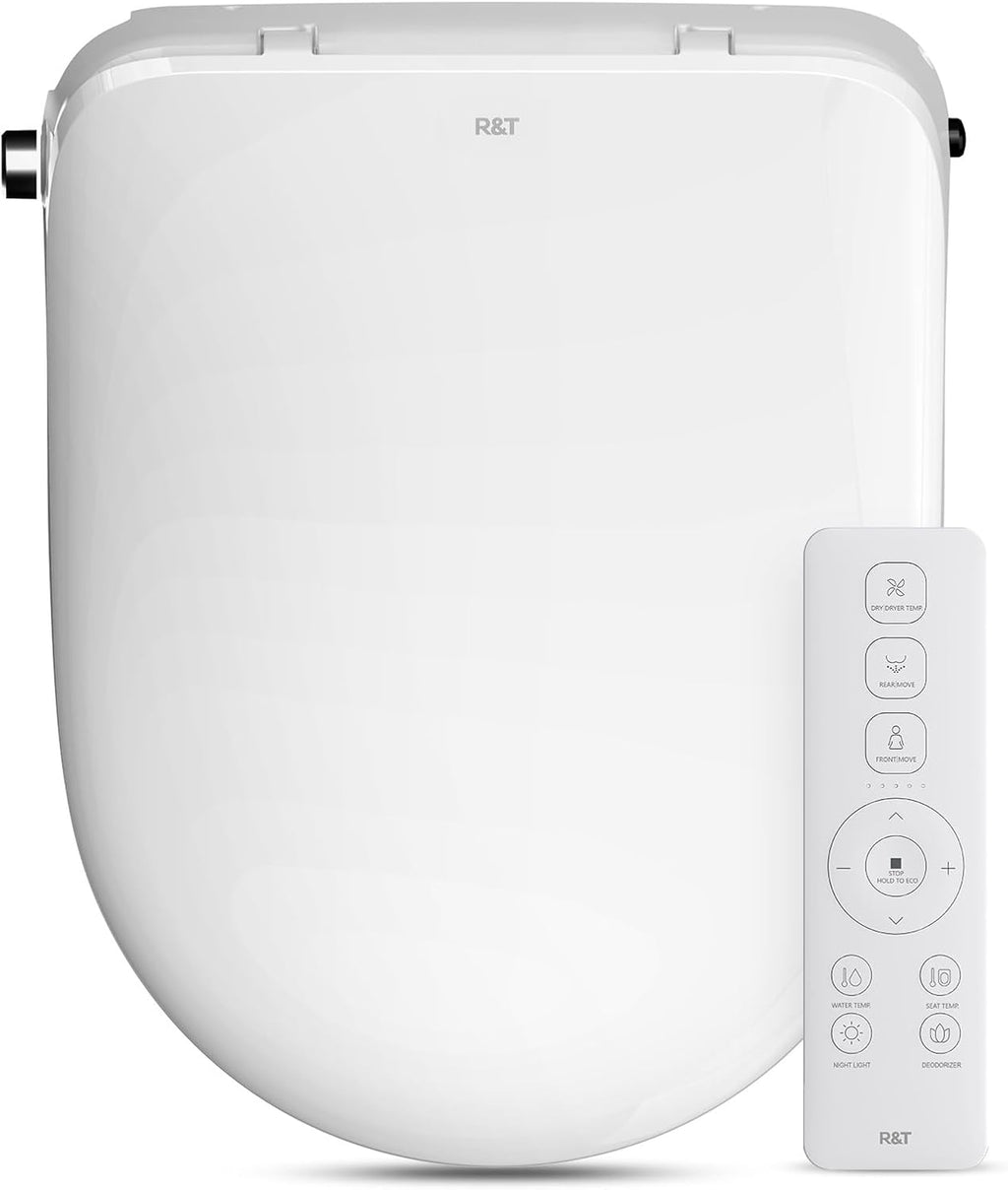 R&T Electric Bidet Seat for Small Round Toilet, Adjustable Warm Water, Air Dryer, Heated Seat, Night Light, Deodorization V305-2