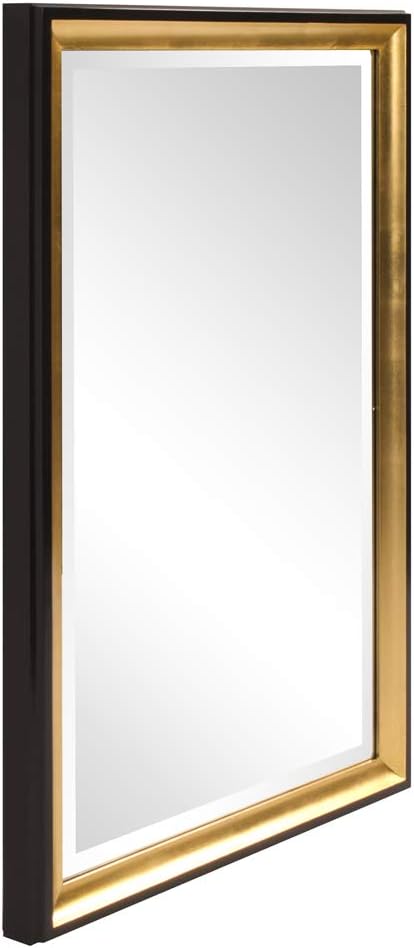 Howard Elliott Collection Cagney rectangular wall mirror with black and gold leaf finish, wall-mounted accent vanity mirror for living room, entryway, or bedroom décor, measuring 36 x 24 inches