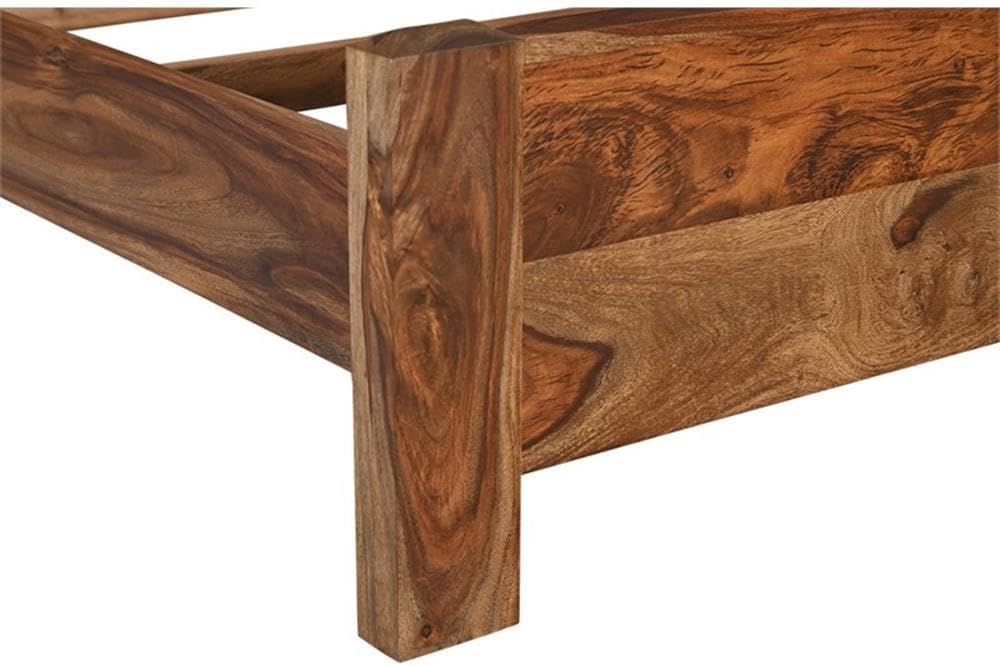 Pemberly Row Queen Panel Bed, Solid Sheesham Wood, Brown Finish, Live Edge Design, 63' H x 64.5' W x 86' D, Durable Wooden Slats, Mid-Century Style, No Mattress, Box Spring Required, Bedroom Furniture