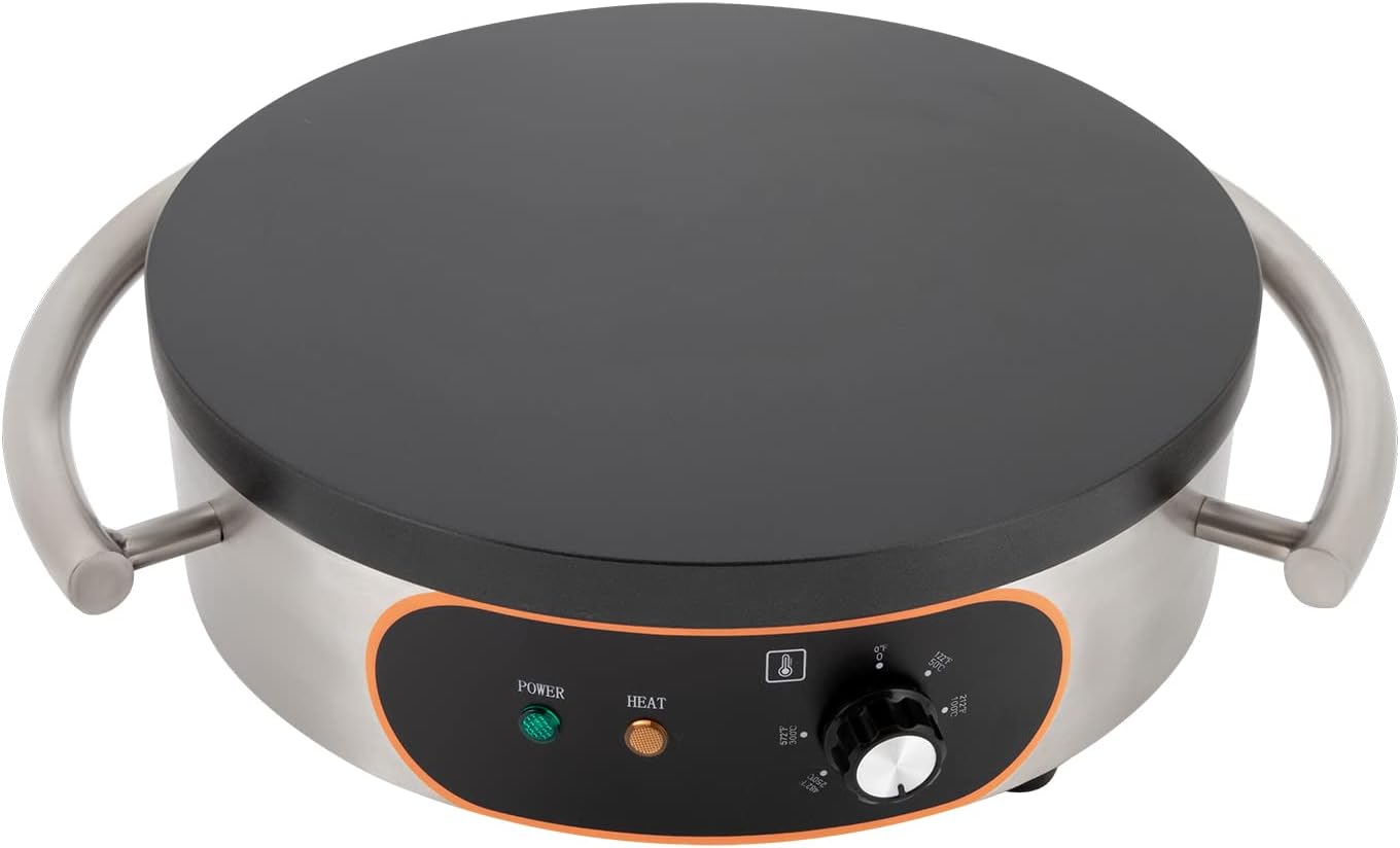 Electric Crepe Maker, 1500W 21' Commercial Desktop Circular Cereals Pancake Stove with Temp Control, Mini Pancake Makers, Non Stick Big Hotplate Griddle Crepe Pan for Kitchen,Snack Stand,Dessert Shop