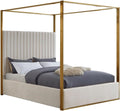 Meridian Furniture JonesCream-Q Jones Collection Modern | Contemporary Upholstered Queen Bed, Cream Velvet, Channel Tufting, Brushed Brass Frame, 66.5' W x 86.5' D x 79' H, Cream, Queen