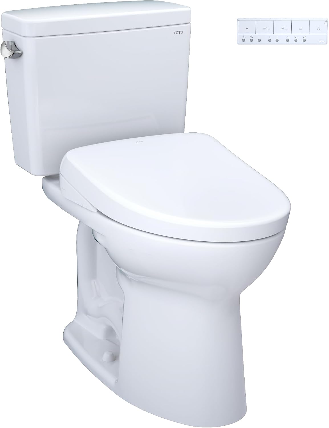 TOTO® Drake® WASHLET®+ Two-Piece Elongated 1.6 GPF Universal Height TORNADO FLUSH® Toilet and S7 Contemporary Bidet Seat with Auto Flush, Cotton White - MW7764726CSFGA#01