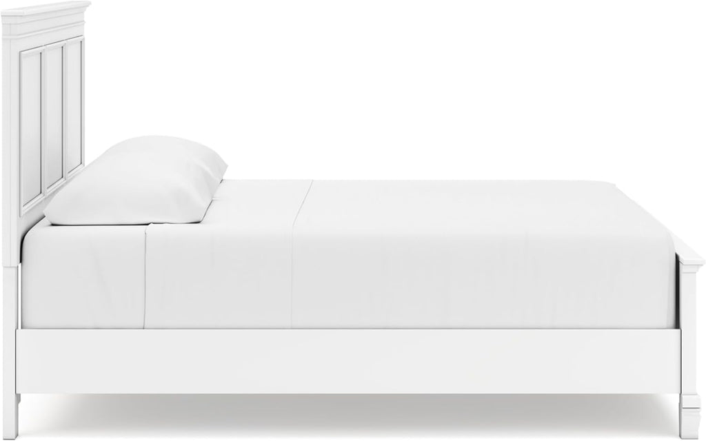 Signature Design by Ashley Fortman Transitional King Panel Bed with Tapered Feet, Foundation or Box Spring Needed, White