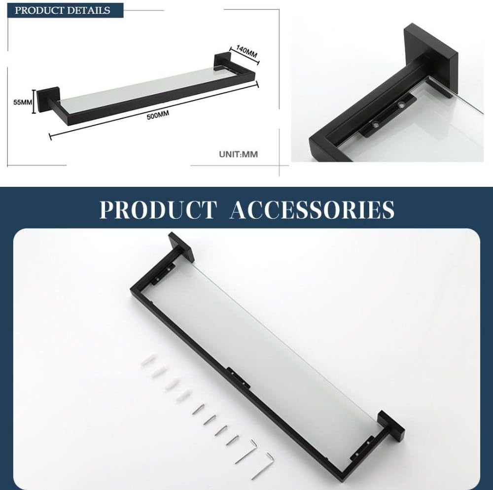Black Bathroom Accessories Stainless Steel Set Wall Rack Towel Rack Towel Rack Tissue Holder Clothes Hook Toilet Brush Pendant,Glass Shelf