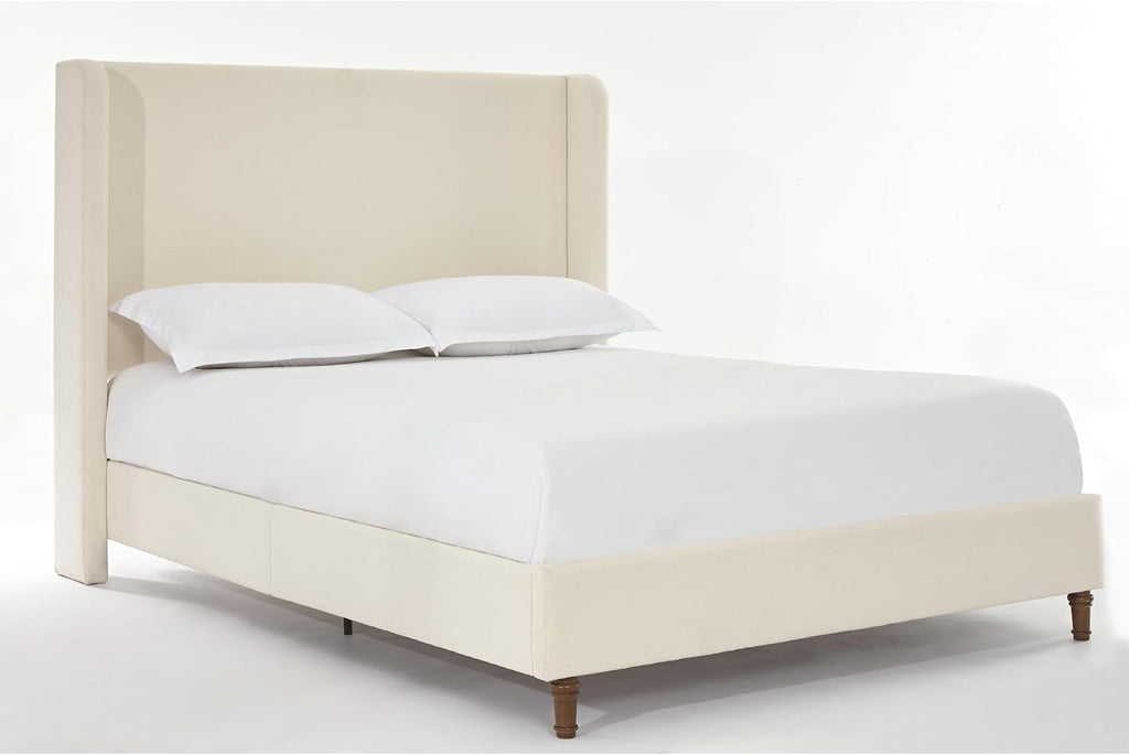 Upholstered Bed Frame King Size, 54' Tall Headboard Wingback Upholstered Platform Bed Frame for Adults Bedroom Strong Wood Slats Support/No Box Spring Needed/Easy Assembly, Beige
