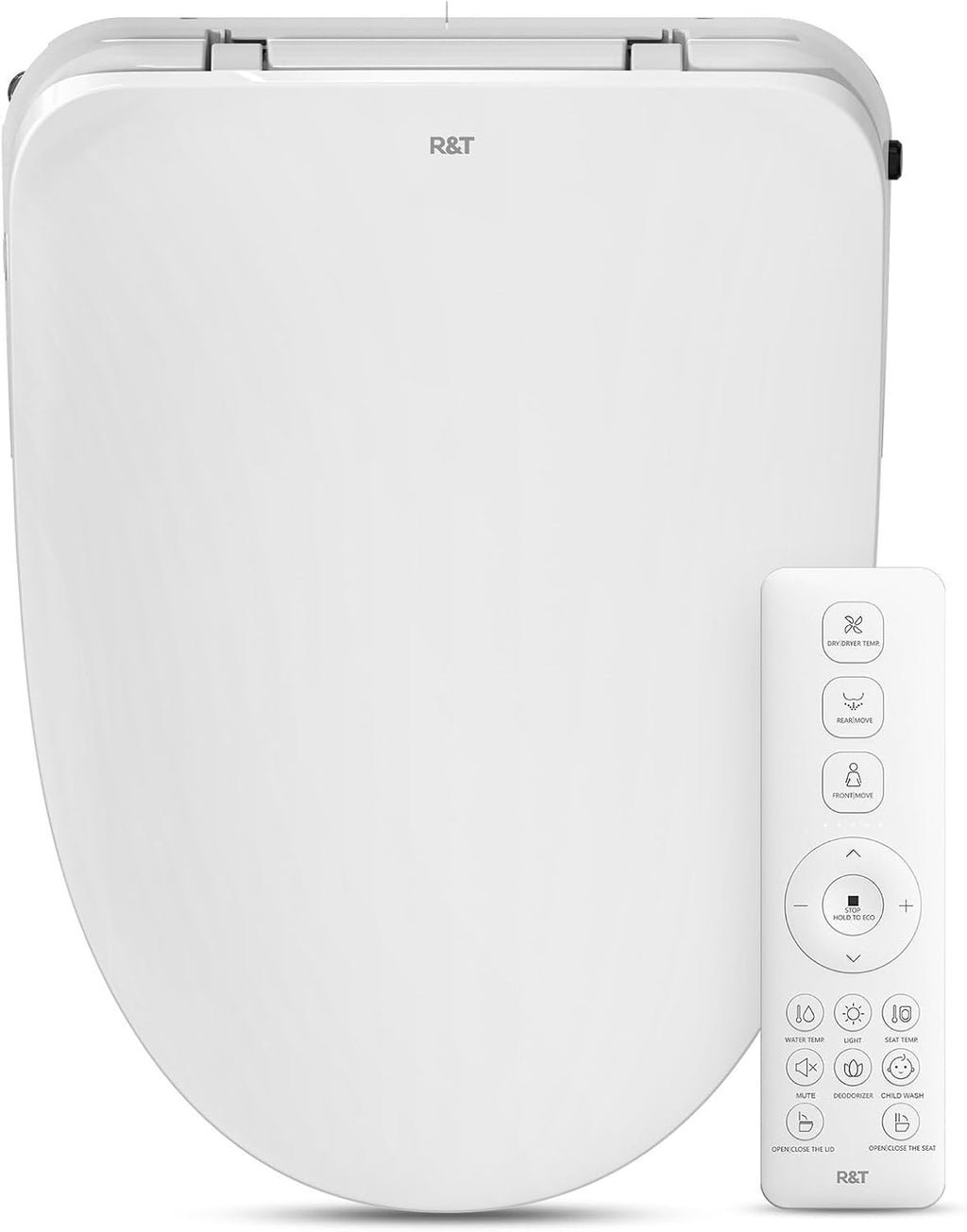 R&T V303 Electric Bidet Seat, Auto-Open Elongated Toilet Seat, Instant Warm Water, Adjustable Heated Seat, Air Dryer, Night Light, Remote Control, Bidet Attachment for Toilet
