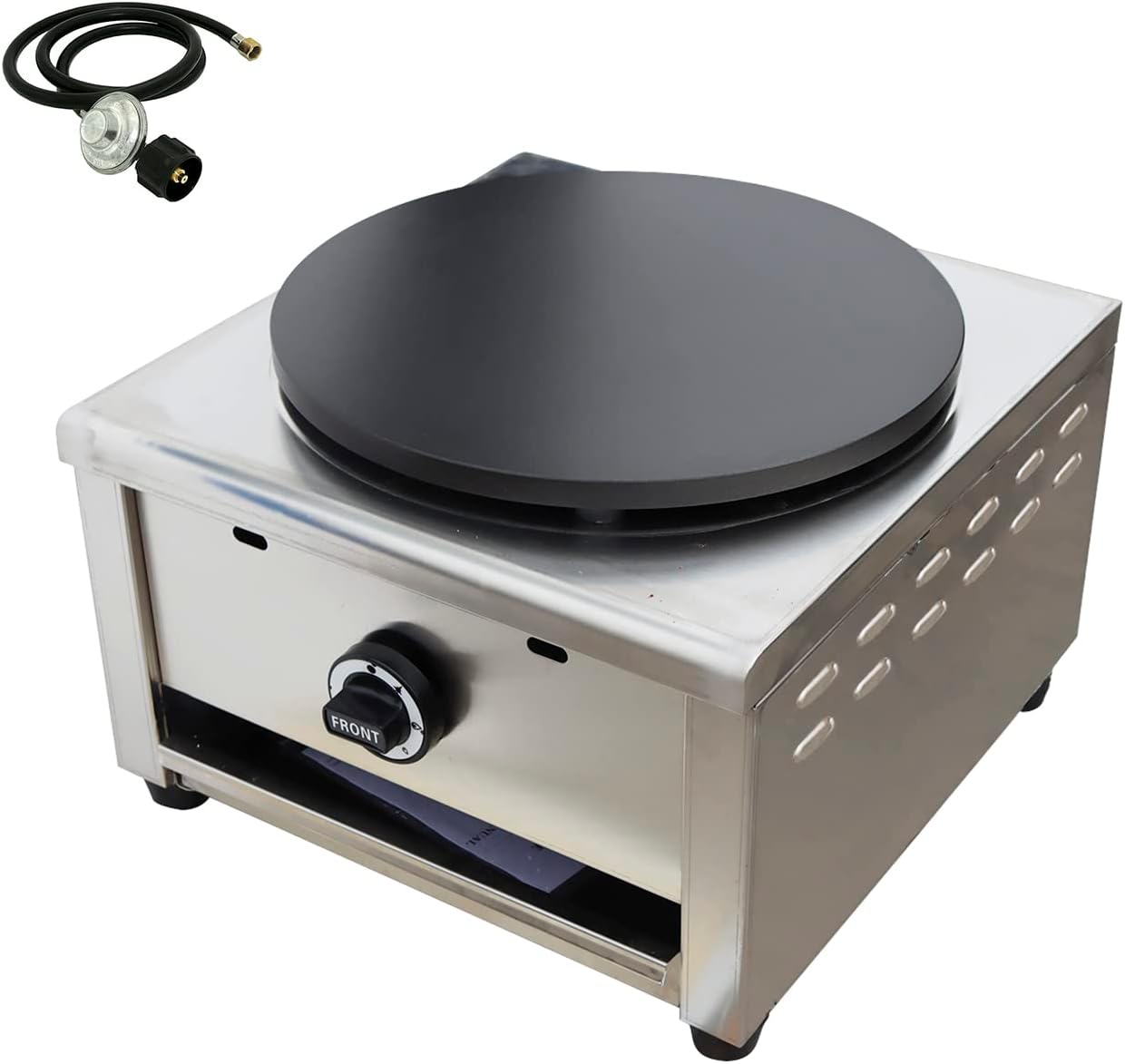 16''Commercial Gas Crepe Makers Machine LPG Gas Pancake Machine Griddle Maker Machine with Low Pressure Valve for Blintzes, Eggs, Tortilla