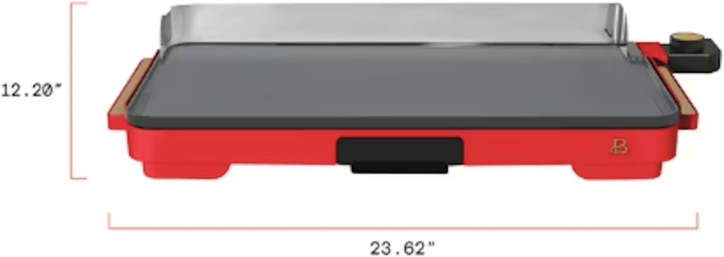 XL Electric Griddle, 12' x 22' Nonstick Griddle, Adjustable Temperature Control, Large Family Size Indoor Countertop Grill, Removable Drip Tray (Red)